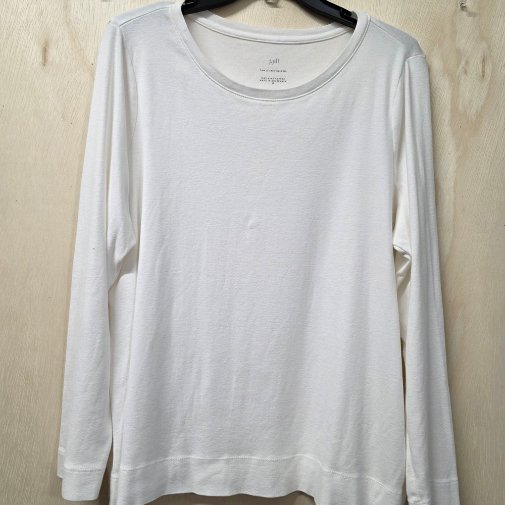 J. Jill Pima Cotton Long Sleeve Crew Neck Tee White Size LP